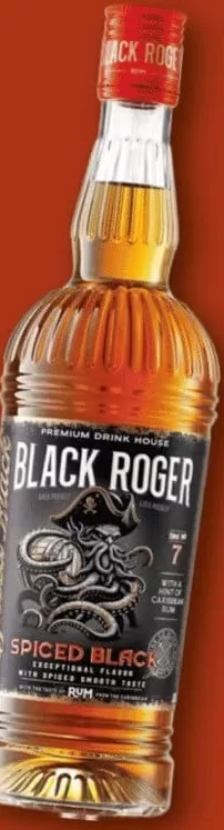 Ромовий напій «Spiced Black», Black Roger, 0,7 л; Сімі/Сім23 01–14.10.2026; може бути не в усіх магазинах; ціни можуть змінюватись