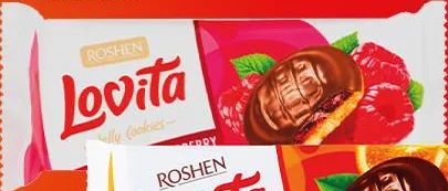 Печиво «Lovita» здобне з желейною начинкою зі смаком малини / апельсина, 135 г, ТМ «Roshen»; не більше 6 одиниць товару в одному чеку