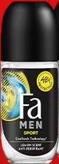 Дезодорант-антиперспірант кульковий Fa Men, в асортименті, 50 мл: Sport / Sport Energy. Акція 07.10.2026–13.10.2026, за наявності; не більше 6 одиниць в одному чеку.