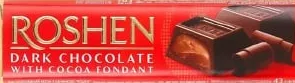 Baton de ciocolată Roshen, variante ciocolată neagră cu fondant de cacao, cocos și migdale, 43 g; 29.09–12.10.2026, în limita stocului promoțional din magazin