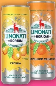Лимонад газований Borjomi Limonati, в асортименті: груша / царський мандарин, 0,33 л; 29.09–12.10.2026