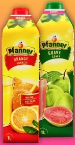 Нектар Pfanner, в асортименті: апельсин / гуава, 1 л; ціна від 75,90 грн; 29.09–12.10.2026