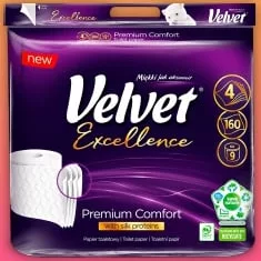 Папір туалетний Velvet Excellence Silk (на упаковці Premium Comfort), 4-шаровий, 9 шт.; 29.09–12.10.2026
