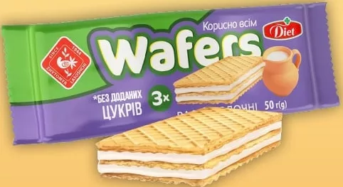 Вафлі Житомирські ласощі, без цукру, з молочною начинкою, 50 г