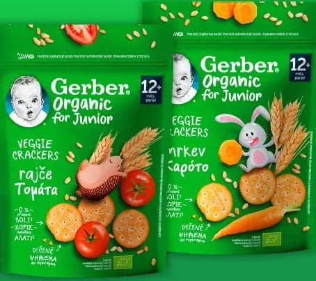 Крекер органічний Gerber Organic for Junior, морква / томат, від 12 місяців, 1 шт.; ціна від 130,90 грн; 29.09–12.10.2026