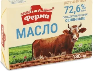 Масло Ферма Селянське сладкосливочное 72,6%, 180 г; 30.09–13.10.2026