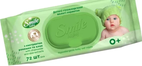 Салфетки влажные детские Smile Baby с экстрактом ромашки и алоэ, 72 шт.; 30.09–13.10.2026