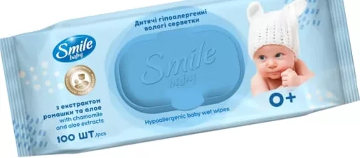 Салфетки влажные детские Smile Baby с экстрактом ромашки и алоэ, 100 шт.; 30.09–13.10.2026