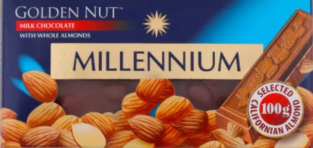 Шоколад Millennium Gold / Golden Nut з мигдалем, чорний/молочний, асортимент (на фото також курага/родзинки), 100 г; попередня ціна до 113 грн