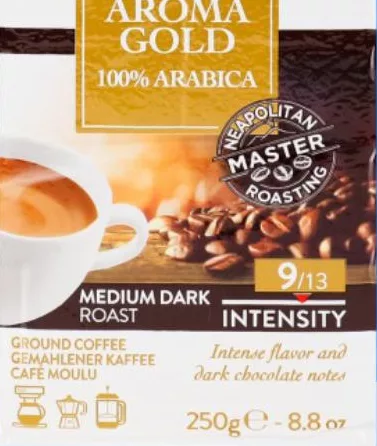 Kimbo кава мелена, 250 г: Aroma Gold 100% арабіка / Intenso 40% арабіка, 60% робуста; від 239 грн/уп.; попередня ціна до 437 грн