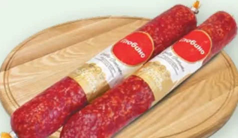 Колбаса Глобино Салями Золотистая сырокопчёная высшего сорта, вакуумная, весовая; цена за 100 г; ограничено; не оптом