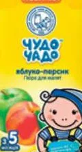 Чудо Чадо пюре 90 г: витаминный салат+C; груша-чернослив; груша-яблоко без сахара; фруктовый салат с печеньем/злаками; яблоко-банан без сахара; яблоко-персик с сахаром; яблоко-морковь-айва с сахаром+C. Фото: от 5/6/8 мес.; ограничено; не оптом