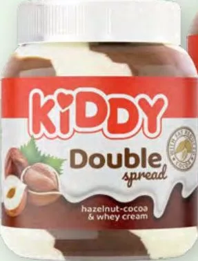 Паста ореховая молочно-шоколадная Kiddy Duo, стекло 350 г; на фото Kiddy Double, фундук-какао и сывороточный крем; ограничено; не оптом