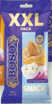 Boso Арахис XXL в оболочке Сыр с луком или Сметана с луком, 190 г; или Beer Mix, смесь жареных орехов и кукурузы к пиву, 110 г; ограничено; не оптом