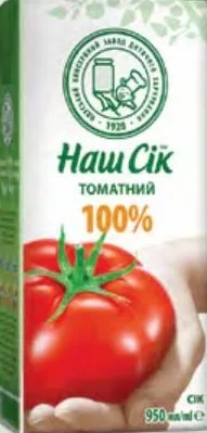 Сок Наш Сік томатный с мякотью, стерилизованный, тетра-пак 0,95 л; ограничено; не оптом