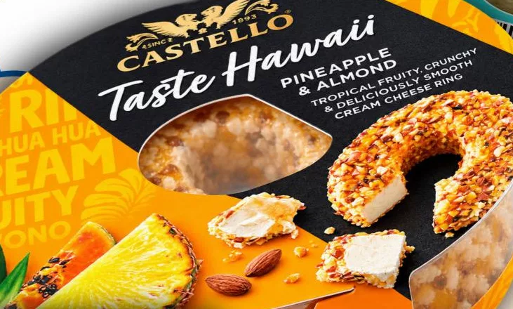 Крем-сир Castello 65%: Taste Hawaii з ананасом і мигдалем / Taste the Caribbean з лаймом і кокосом, 125 г