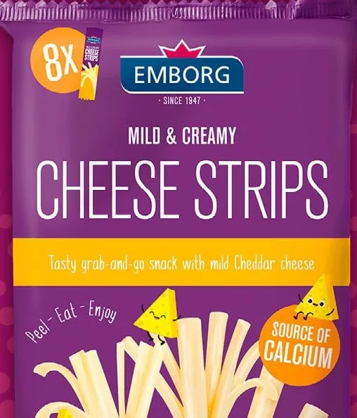 Плавлені сирні палички Emborg Cheese Strips, м’який Чедер, 45%, 168 г (8 × 21 г)