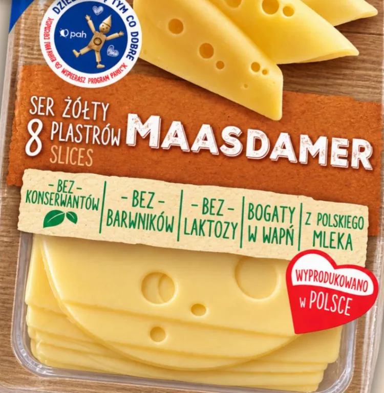 Сир Hochland Maasdamer, 45%, нарізка, 135 г, 8 скибочок