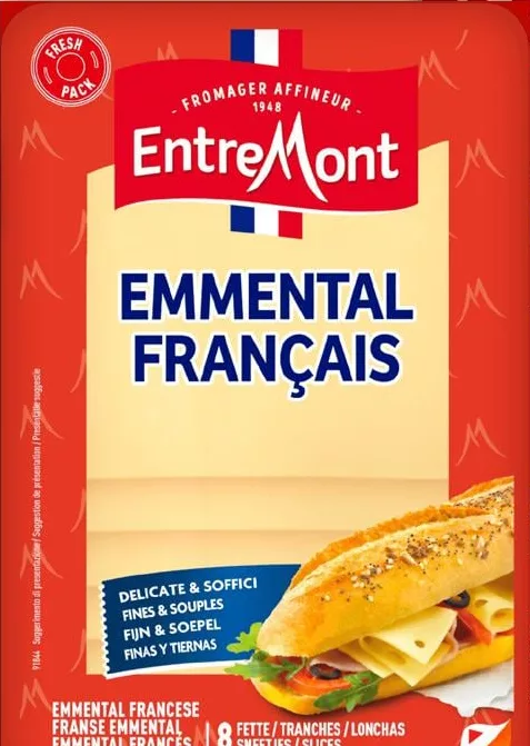 Сир Емменталь Entremont 45%, нарізка, 135 г / 150 г; ціна від 129,90 грн/шт.