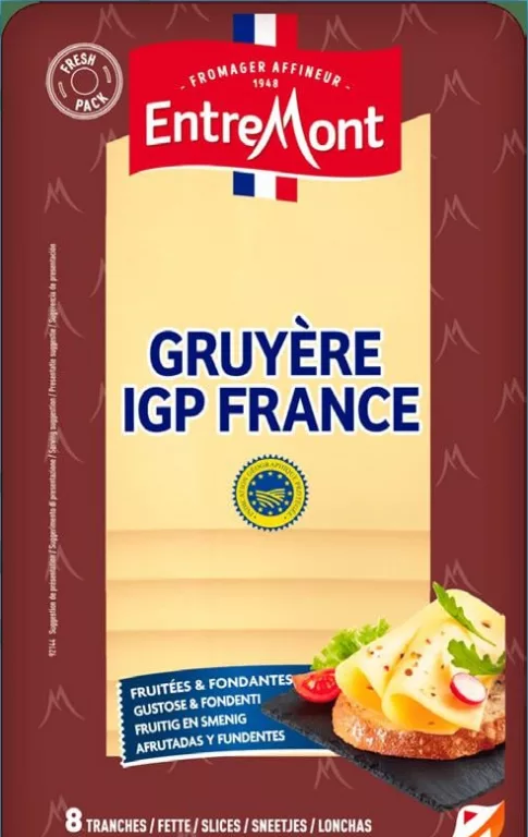 Сир Грюйєр PGI Entremont 47%, нарізка, 120 г, 8 скибок