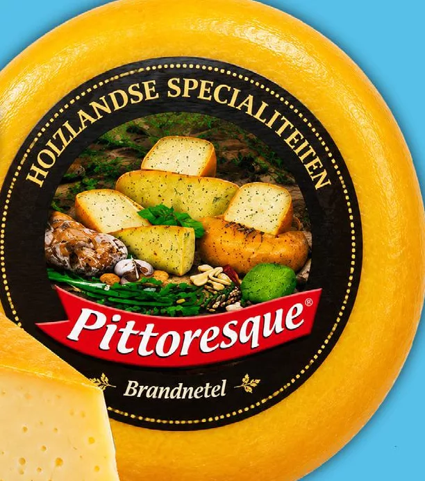 Сир Pittoresque Gouda Brandnetel, з кропивою, 50%, за 100 г