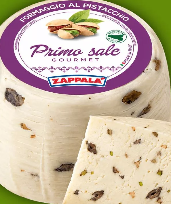 Сир Zappalà з фісташками, суміш молока, 40%; Ле Густо в описі, Primo Sale Gourmet на фото; ціна за 100 г
