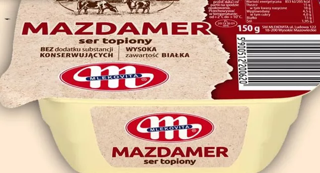 Сир плавлений Mlekovita: Мааздамер (Mazdamer) 60% / Чедер (Cheddar) 60%, 150 г
