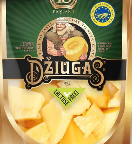 Сир без лактози Džiugas 40%: Piquant, 18 місяців / Fresh Flakes, пластівці, 100 г; ціна від 89,90 грн