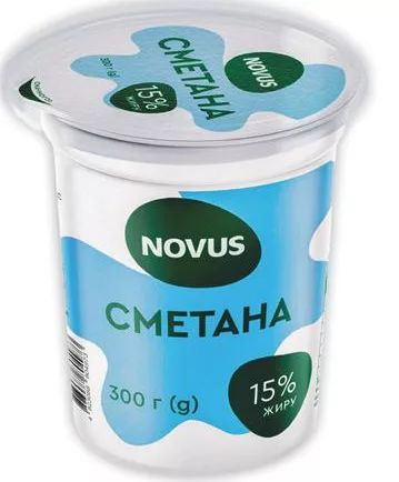 Smântână NOVUS 15%, 300 g; fără en-gros; recomandat ≤10/bon; reduceri necumulative, se aplică cea mai mare; stoc limitat; nu în toate magazinele