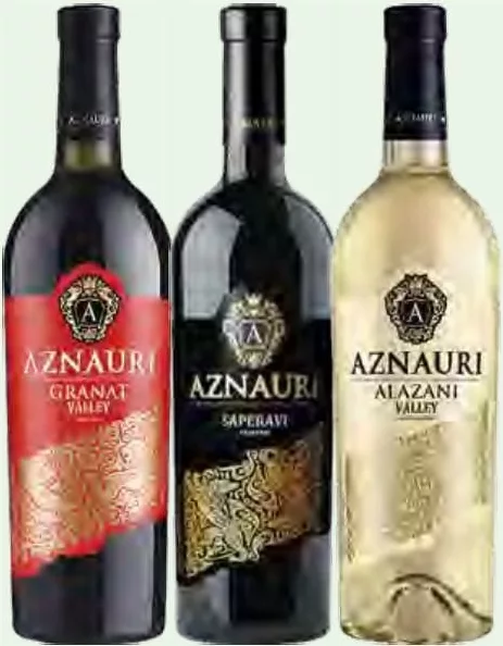 Aznauri вино0,75л: Granato Valley красн. п/сл.9–13%; Саперави красн./Ркацители белое сухое9,5–14%; фото:Granat Valley/Alazani Valley; от 104.90 грн, ранее от 122.10 грн; количество ограничено, не опт; 18+