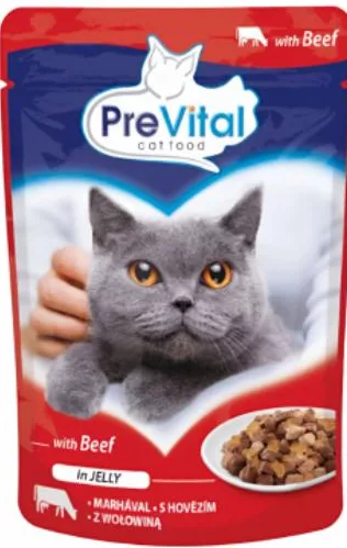Корм для котів PreVital, 100 г: телятина або курка в соусі, яловичина або кролик та індичка в желе, в асортименті