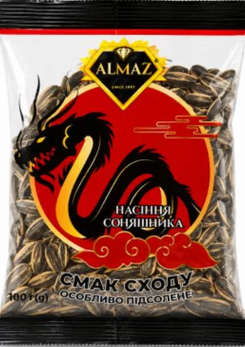 Semințe de floarea-soarelui Almaz „Smak Skhodu”, special sărate, 100 g