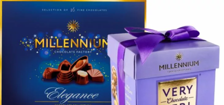 Bomboane de ciocolată Millennium, 143 g: Elegance (16 bomboane) sau Very Chocolate Peri (ciocolată cu lapte și fulgi de cereale), sortimente