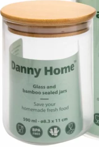 Банка для зберігання DANNY HOME, в асортименті; на фото 590/1000 мл, скло, бамбукова кришка; ціна від 69 грн