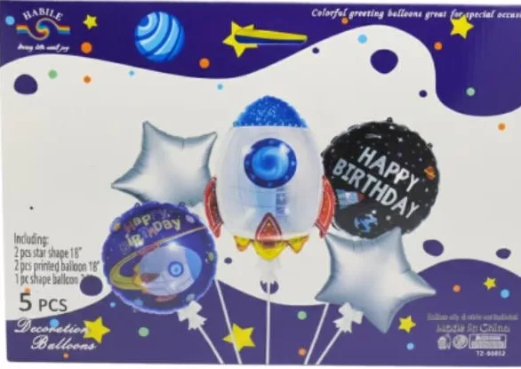 Кульки повітряні HABLE «Happy Birthday», 5 шт./уп., космічна тематика