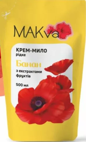 Săpun-cremă lichid MAKVA, grepfrut/banană, sortimente; descriere 450 ml, foto: grepfrut 450 ml, banană 500 ml
