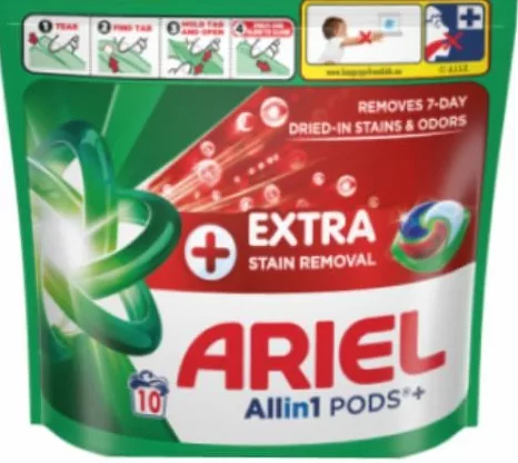 Capsule de detergent ARIEL Allin1 PODS+ Extra Stain Removal, 10 buc./pachet