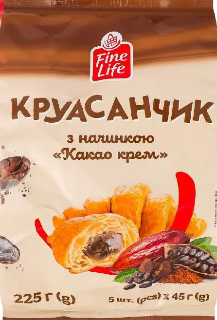 Croissante Fine Life cu cacao/vișine/caise/lapte condensat, 225 g (5×45 g); cu card METRO, doar în magazinele din Ucraina, în limita stocului
