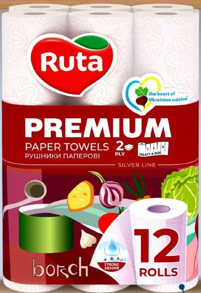 Prosoape de hârtie 2 straturi Premium Borsch RUTA, 12 role, Ucraina; card METRO, numai în magazine, în limita stocului
