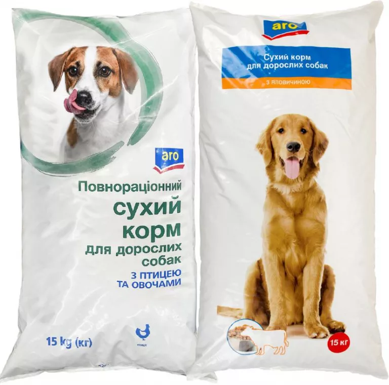 Hrană uscată câini adulți ARO, pasăre/legume sau vită, 15 kg; 779 UAH/buc. la 2+ identice; 1 buc. 869 UAH; card METRO, numai în magazine, în limita stocului