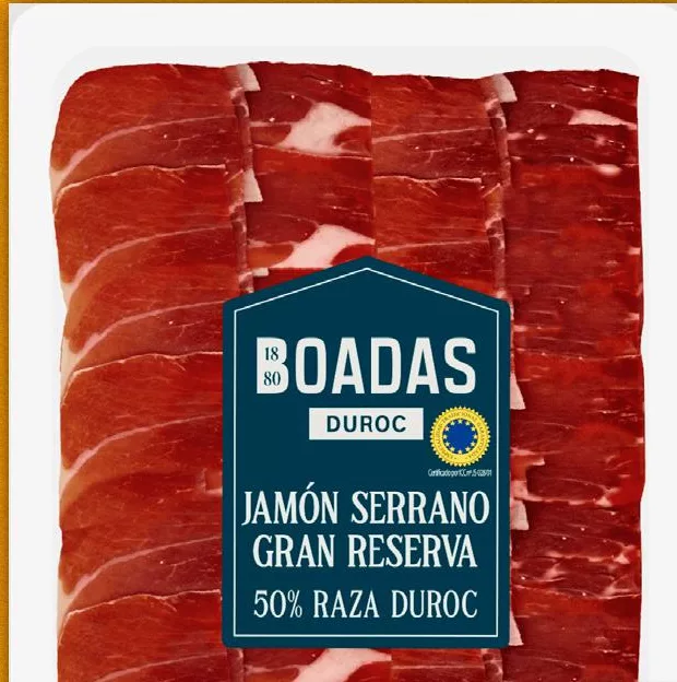 Хамон Boadas Serrano Gran Reserva, 50% Duroc, 80 г; PERFECT: карта/активный № в приложении; 08–14.10.26 (низ08.14.26); запас ограничен, пока есть; не все магазины; 10% бонус VARUS PERFECT: банковская карта через Scan&Go (Apple/Google Pay), 03.10–30.11.26