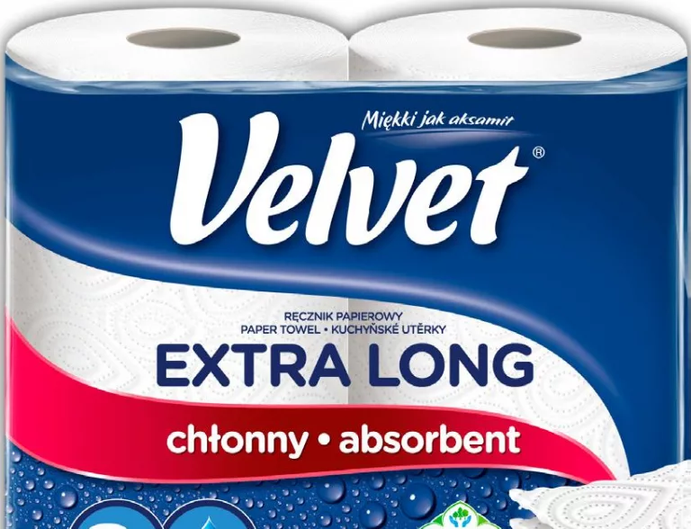 Полотенца бумажные Velvet Extra Long, 2-слойные, 2 шт., Польша; только 11.10.2026, количество ограничено; ограниченный запас, пока есть; не все магазины