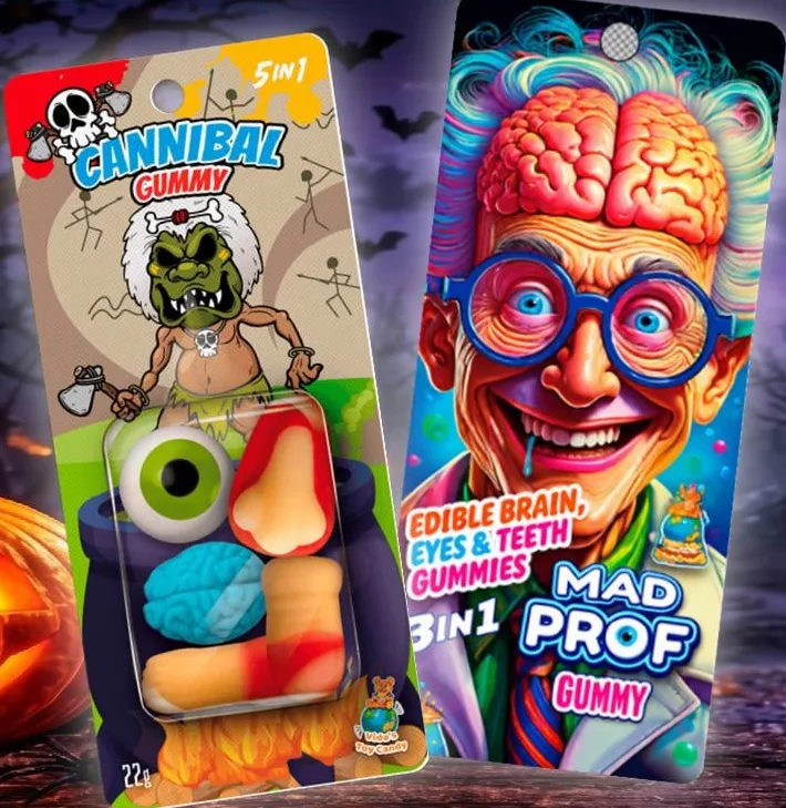 Желейные конфеты Вида, в ассортименте: Cannibal Gummy 5 в 1 / Mad Prof Gummy 3 в 1, 19–28 г; Китай; ограниченный запас, пока есть; не все магазины