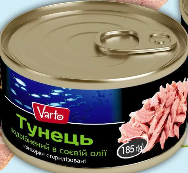 Тунец измельчённый Varto, в соевом масле/рассоле, Таиланд, 185 г; акц. запас ограничен; не все VARUS; до исчерпания запасов