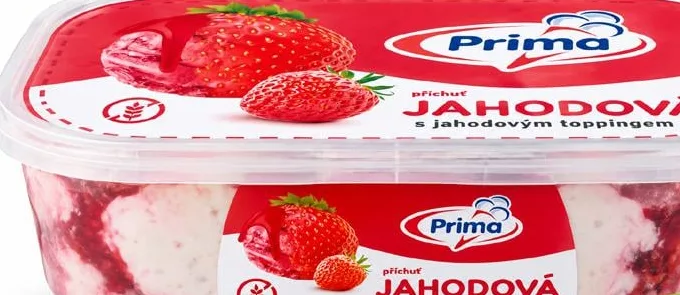 Мороженое Prima клубничное Jahodová, 900 мл, Чехия; запасы ограничены, не все магазины, до исчерпания