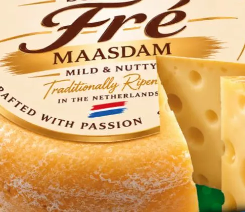 Сыр Selection Fré Маасдам 45%, Нидерланды, за 100 г; 08–21.10.2026; запасы ограничены, не все магазины, до исчерпания; 10% бонус VARUS PERFECT: карта через Scan&Go (ApplePay/GooglePay), 03.10–30.11.2026, где доступно