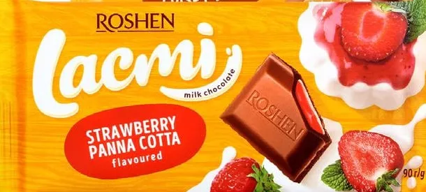 Шоколад Roshen Lacmi молочный, 85–105 г, ассортимент: какао-вафли / клубничная панакота; значок 15%; запасы ограничены, не все магазины, до исчерпания