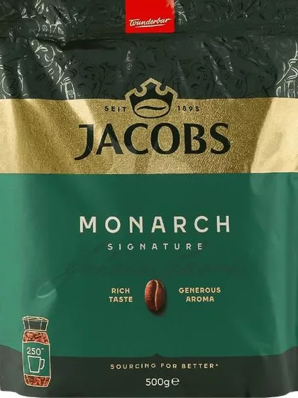 Кофе Jacobs Monarch растворимый, 500 г; значок 15%; запасы ограничены, не все магазины, до исчерпания