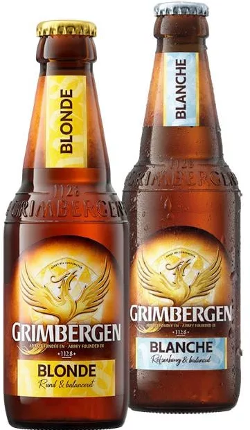 Пиво Grimbergen Blonde/Blanche, ассортимент, 0.33л; избыток алкоголя вреден; запас ограничен, пока есть, не все магазины