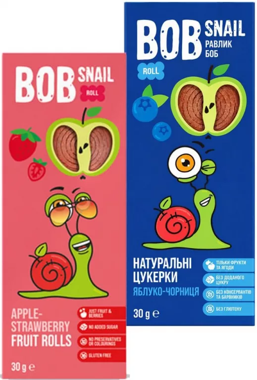 от Конфеты натуральные Bob Snail, ассортимент яблоко-клубника/яблоко-черника, 30г/98г; значок 15%; запас ограничен, пока есть, не все магазины